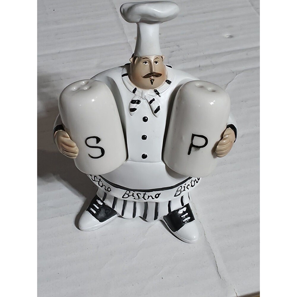 Vintage Bistro Fat French chef salt and pepper shaker holder by Jennifer Garant